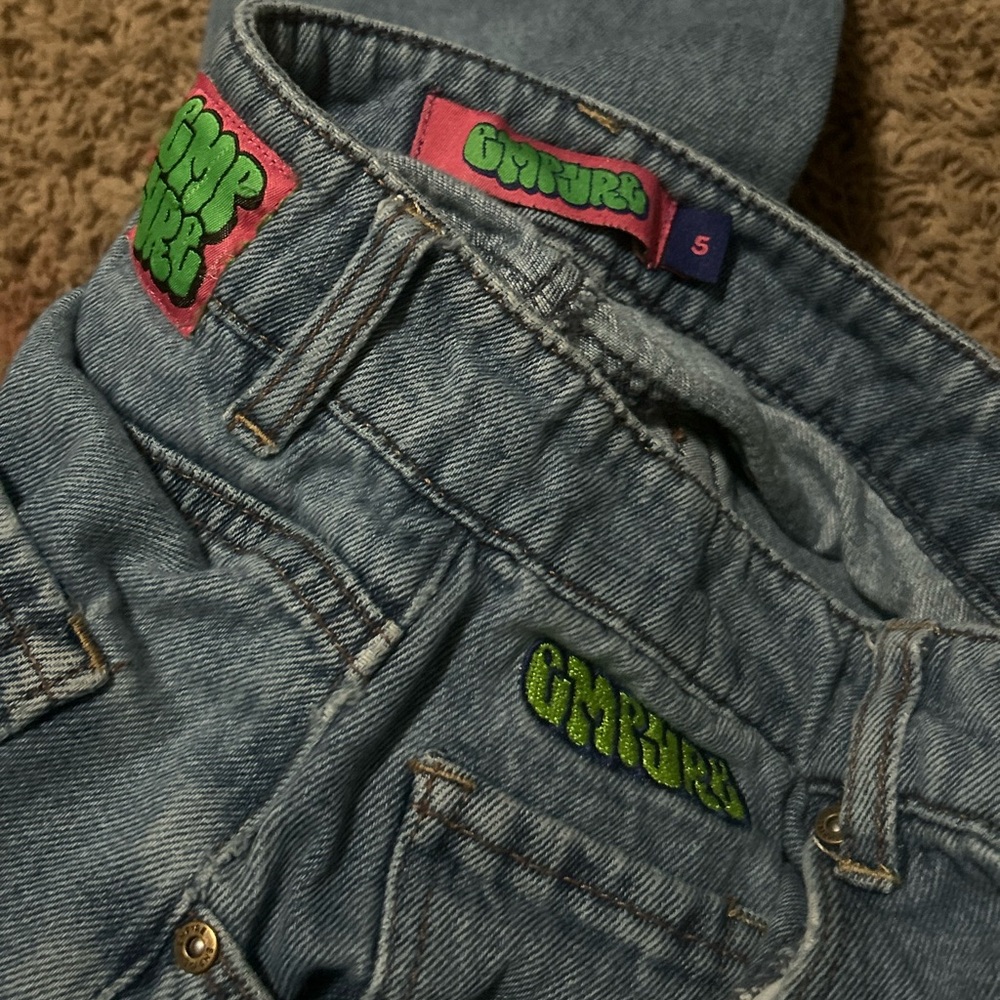 GIRL Blue Denim Jeans with Green and Pink Accents